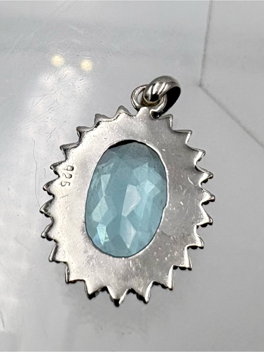 925 Silver 8 Ct Faceted Swiss Blue Topaz Oval Gemstone Pendant (Pendant Only) - Picture 15 of 16